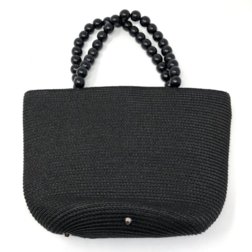 Talbots Black Straw Tote with Wood Bead Handles